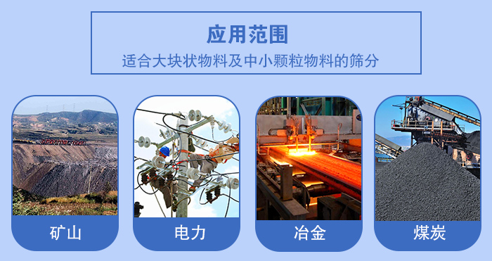 礦業(yè)振動(dòng)篩應(yīng)用行業(yè)：適合大塊狀物料及中小顆粒物料的篩分：礦山，電力，冶金，煤炭等。