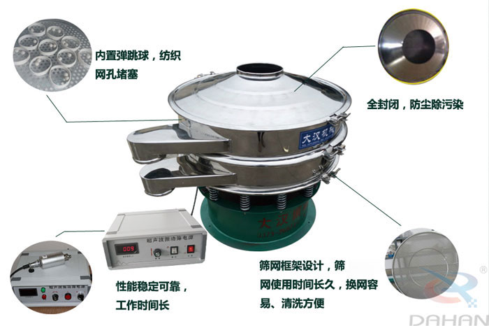 　三氯蔗糖粉超聲波振動篩特點：內(nèi)置彈跳球，紡織網(wǎng)孔堵塞，全封閉，防塵除污染，性能穩(wěn)定可靠工作時間長，篩網(wǎng)框架設計，篩網(wǎng)使用時間長久，換網(wǎng)容易，清洗方便。